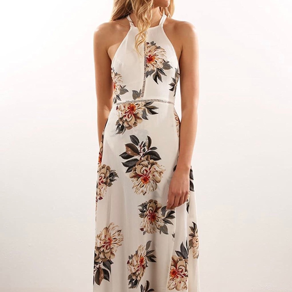Women's ZESICA Halter Neck Floral Backless Split Beach Party Maxi Dress …